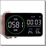 Автономный многофункциональный датчик 4 в 1 - Страж Газ 915-M6 (детектор качества воздуха) углекислый газ (CO2) + влажность + температура + часы. Экран 10 дюймов. Датчик инфракрасный (NDIR)